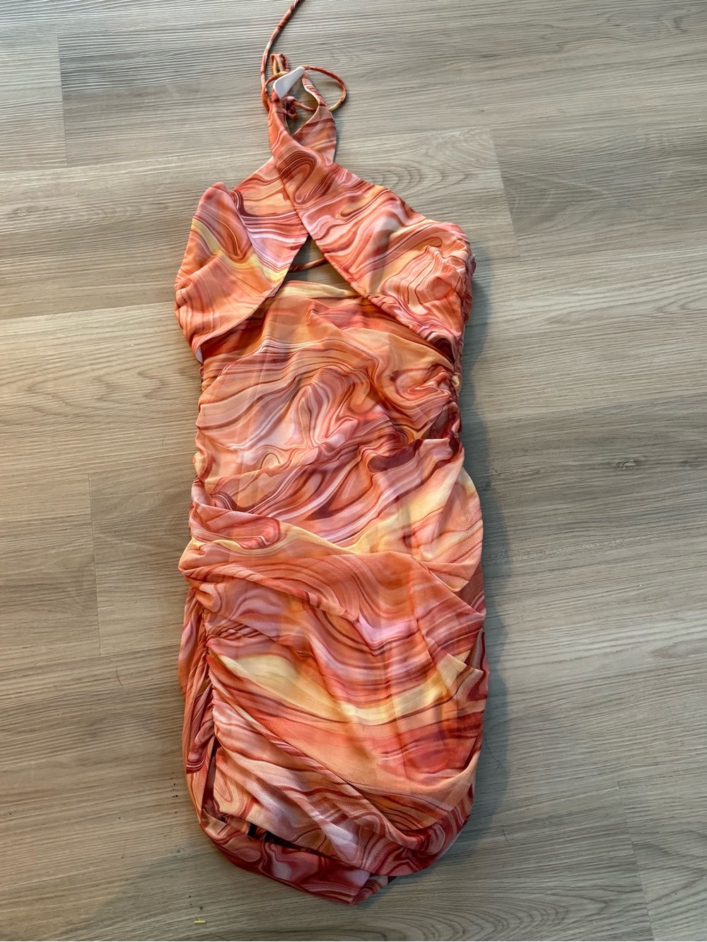 Princess Polly Orange-Peach Marble Halter Mini Dress